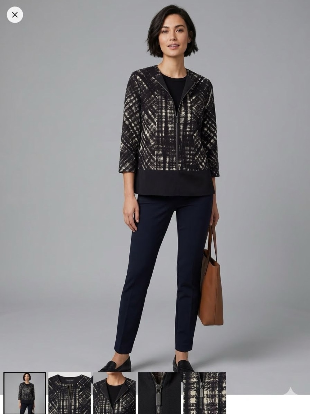 Lafayette 148 NY Black White Silk Abstract Stripe Blouse Jacket Size 12